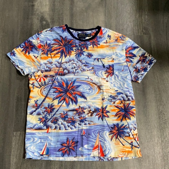 Polo Ralph Lauren Hawaiian Tropical Short Sleeve Pocket T-shirt Size Medium - Picture 1 of 4